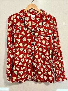 BedHead Pizza Party Organic Cotton Pizza Print Pajama Top XS Button Front PJ Top